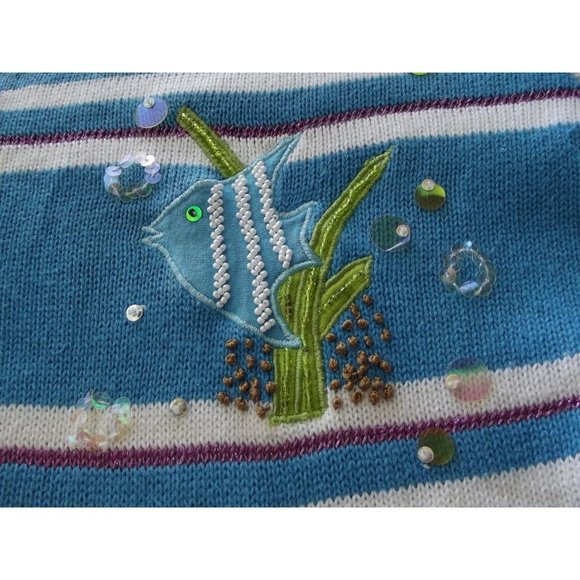 Striped Blue and White Sweater with Fish Embroidery - Picture 9 of 12